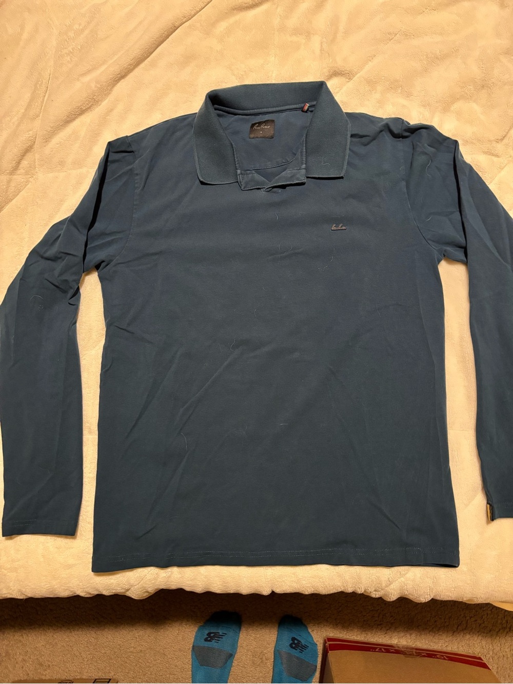 Men's Long Sleeve Polo Shirt in Teal Blue
